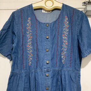 VINTAGE IMAGE DENIM EMBROIDERY DRESSES SIZE L